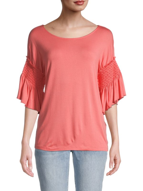 DKNY Smocked Bell Sleeve Top